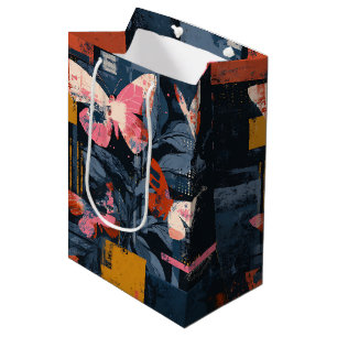 Sacola Para Presentes Média Voo de Borboleta Abstrata Vibrante (6)