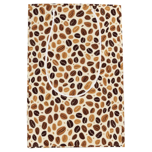 Sacola Para Presentes Média Warm Coffee Bean Roast Tones Seamless Pattern (Frente)