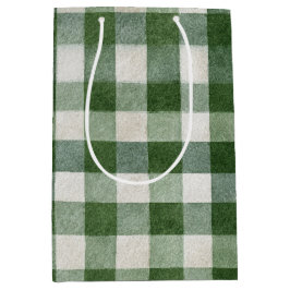 Sacola Para Presentes Média Warm Cream Green Plaid Stripes Christmas
