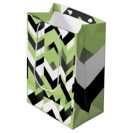 Sacola Para Presentes Média Wasabi Verde Chevron Geométrico Ousado