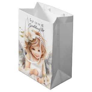 Sacola Para Presentes Média Watercolor Angel Birthday para Godchild