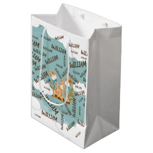 Sacola Para Presentes Média Watercolor Baby Giraffe, Safari Animal Birday