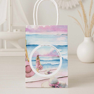 Sacola Para Presentes Média Watercolor Beach Art Themed Gift Bag