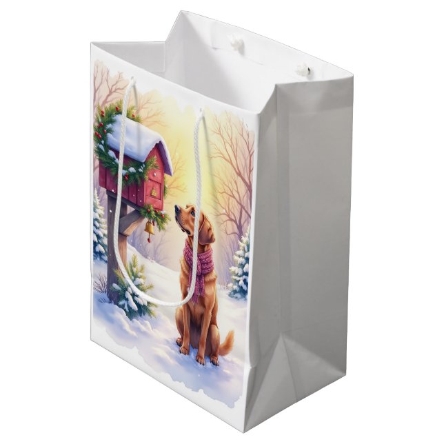 Sacola Para Presentes Média Watercolor Bloodhound Country Mailbox Christmas (Frente inclinada)