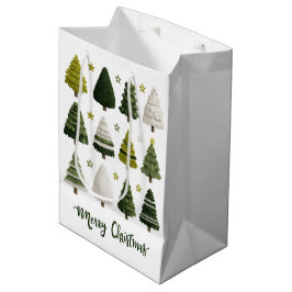Sacola Para Presentes Média Watercolor Christmas Trees Holiday Gift Bag