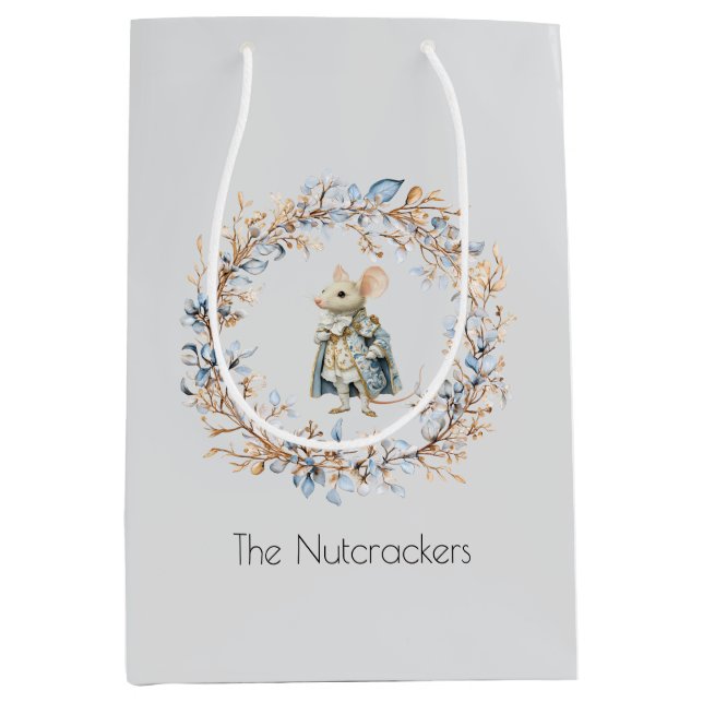 Sacola Para Presentes Média Watercolor Nutcracker Mouse King Natal (Frente)