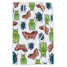 Watercolor pattern of beetles and butterflies