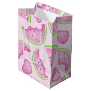 Sacola Para Presentes Média Watercolor Pink Watermelon Birthday Gift Bag