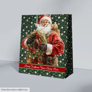 Sacola Para Presentes Média Watercolor Santa Claus Holiday Bag - Personalizado