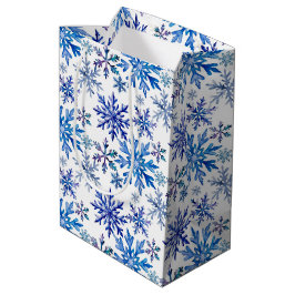 Sacola Para Presentes Média Watercolor Snowflakes Pattern