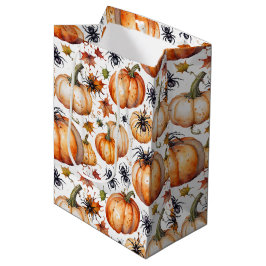 Sacola Para Presentes Média Watercolor Spooky Pumpkin & Spider Pattern