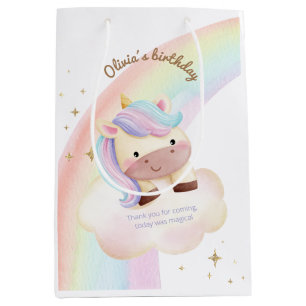 Sacola Para Presentes Média Watercolor Unicorn Partido do Arco-Íris Favor Bag