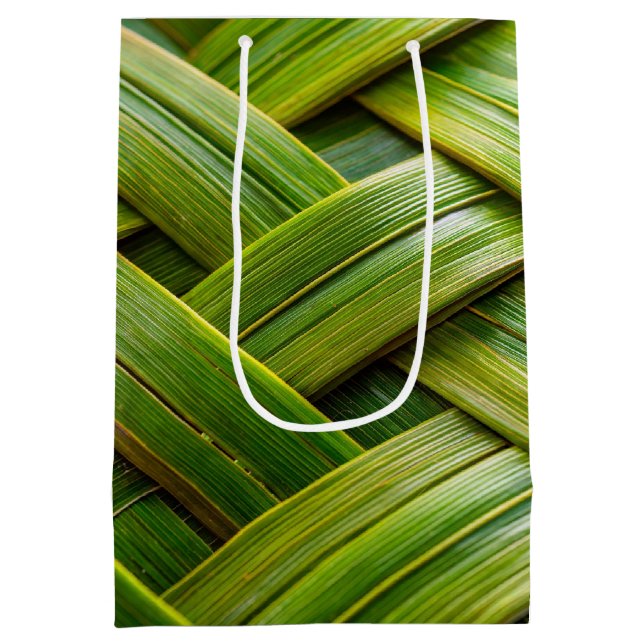 Sacola Para Presentes Média Weave verde fresca de bambu (Verso)