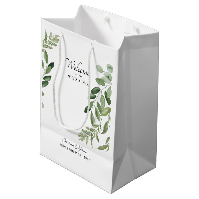 Sacola Para Presentes Média Wedding Favor Welcome Foliage Modern (Verso inclinado)
