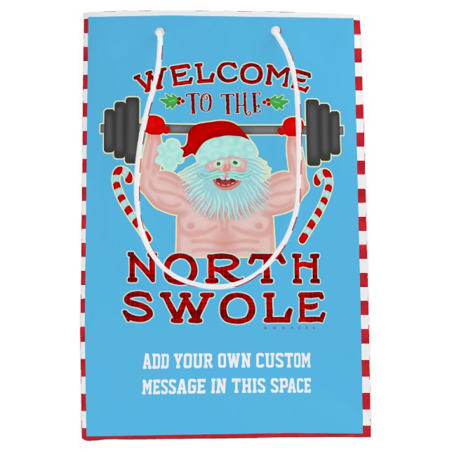 Sacola Para Presentes Média Weightlifter engraçado de Papai Noel Swole do (Frente)