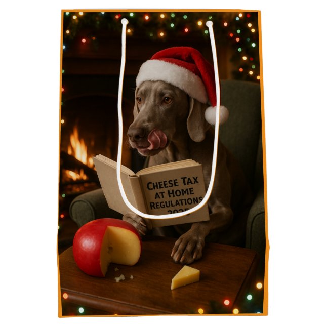 Sacola Para Presentes Média Weimaraner Cheese Tax Christmas gift bag  (Verso)