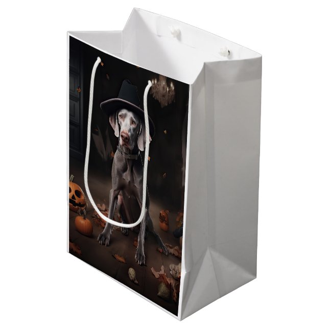Sacola Para Presentes Média Weimaraner Pumpkins Halloween Scary (Frente inclinada)
