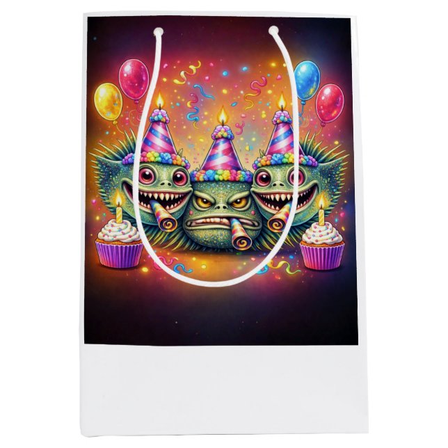 Sacola Para Presentes Média Weird Birthday Fish Heads (Frente)