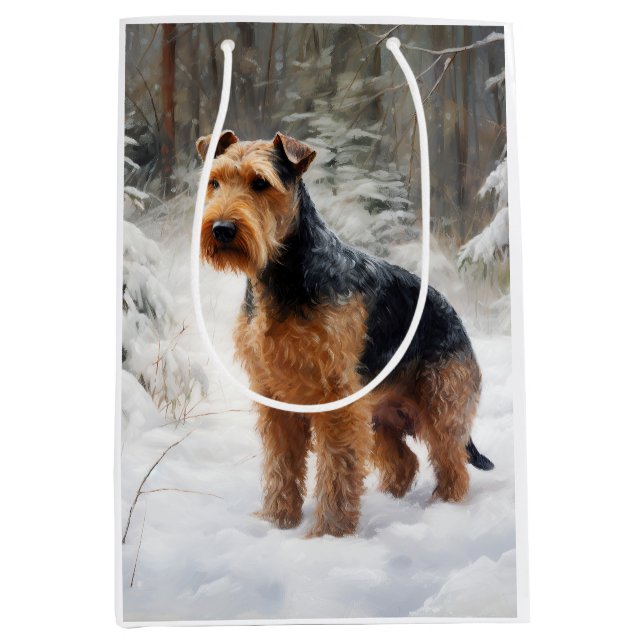 Sacola Para Presentes Média Welsh Terrier Deixe-o nevar no Natal (Frente)