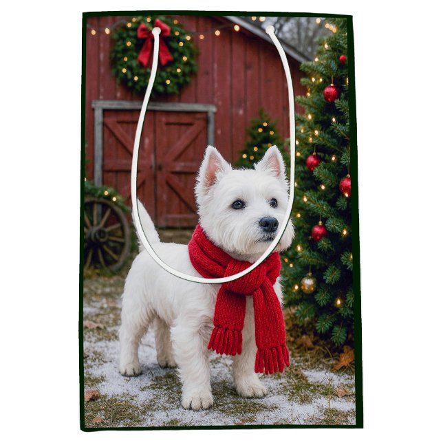 Sacola Para Presentes Média West Highland Terrier Holiday  (Frente)