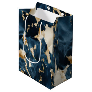 Sacola Para Presentes Média Western Blue Cream Dourado Cowboy Cowhide