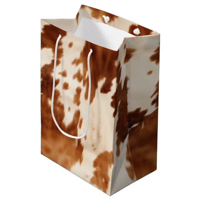 Sacola Para Presentes Média Western Brown Cream Cowhide (Frente inclinada)