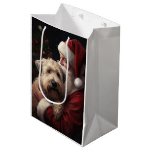 Sacola Para Presentes Média Wheaton Terrier com Papai Noel Natal Festivo