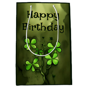 Sacola Para Presentes Média Whimsic Clovers Irish Happy Birthday