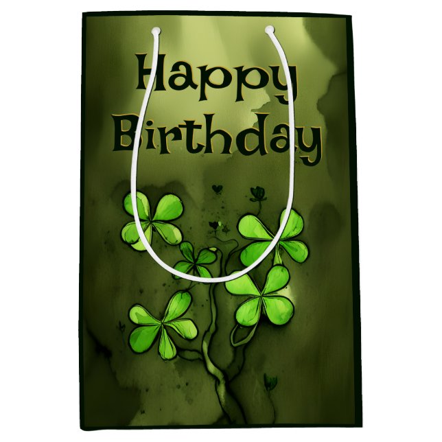 Sacola Para Presentes Média Whimsic Clovers Irish Happy Birthday (Frente)