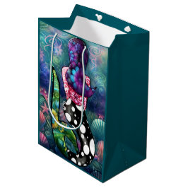 Sacola Para Presentes Média Whimsical Abstract Mermaid Nautical Teal Seashells