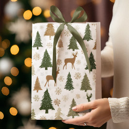 Sacola Para Presentes Média Whimsical Deers & Christmas Trees Gift Bag