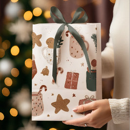 Sacola Para Presentes Média Whimsical Festive Christmas Pattern Gift Bag