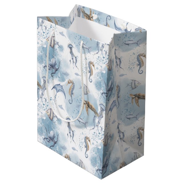 Sacola Para Presentes Média Whimsical Underwater World – Sea Creatures Pattern (Verso inclinado)
