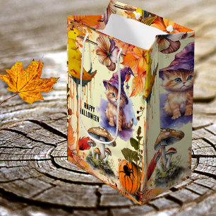Sacola Para Presentes Média Whimsical Watercolor Cat Witeen Gift Bag