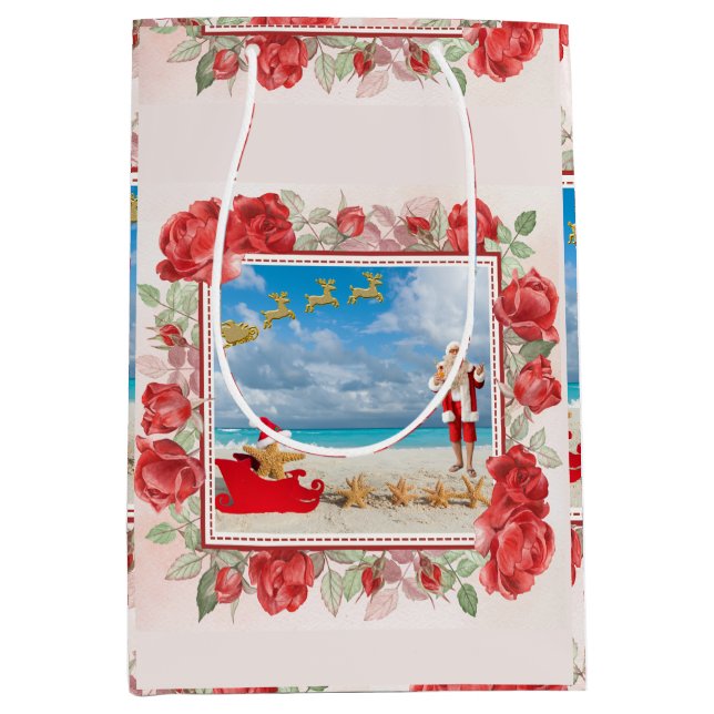 Sacola Para Presentes Média Whimsso Santa Claus Snow (Frente)