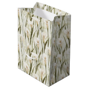 Sacola Para Presentes Média White Calla Lily Floral Chá de panela