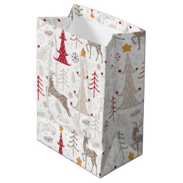 Sacola Para Presentes Média White de inverno, Árvore de Natal e Veado