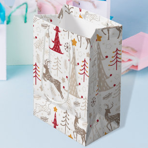 Sacola Para Presentes Média White de inverno, Árvore de Natal e Veado