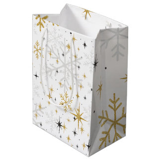 Sacola Para Presentes Média White & Gold Snowflake Sparkle Gift Bag – Elegant