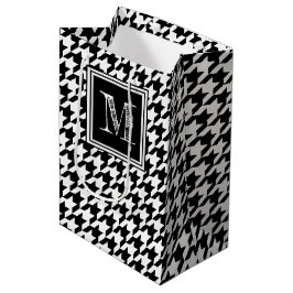 Sacola Para Presentes Média White Houndstooth Preto Clássico | Monograma moder