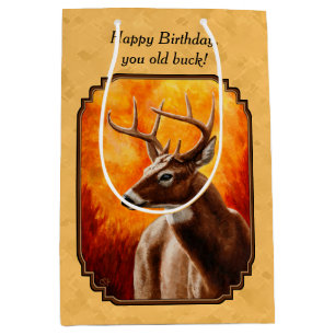 Sacola Para Presentes Média Whitetail Deer Autumn Dourado