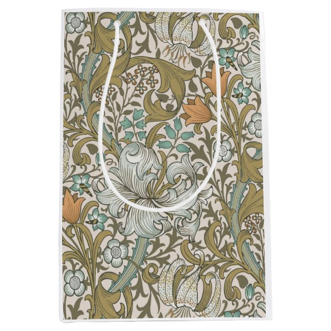 Sacola Para Presentes Média William Morris Ouro Lily Blue Dourado Classic (Frente)