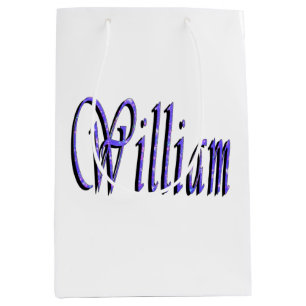 Sacola Para Presentes Média William Name In Blue Sparkle,