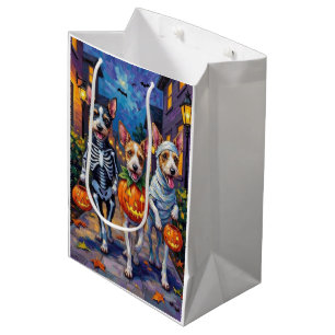 Sacola Para Presentes Média Wire Fox Terrier Fazendo Trick-or-Treating no Hall