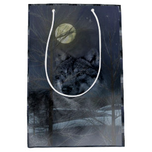 Sacola Para Presentes Média Wolf Spirit Moon Night