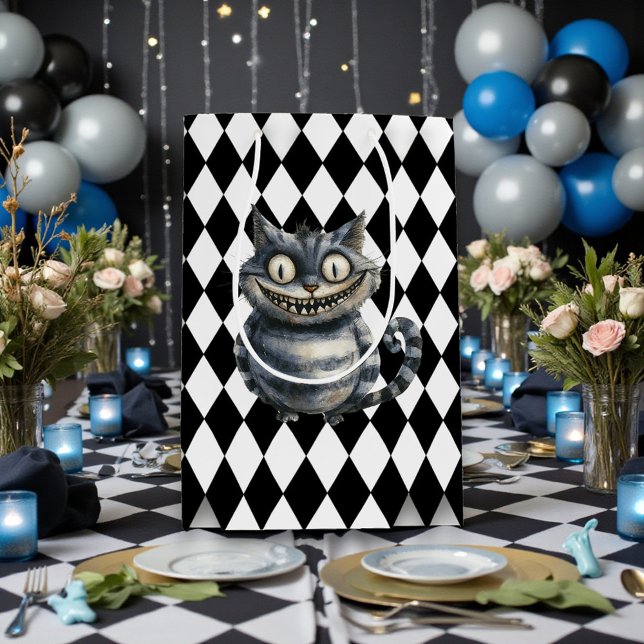 Sacola Para Presentes Média Wonderland with Black White Diamonds Birthday (Criador carregado)