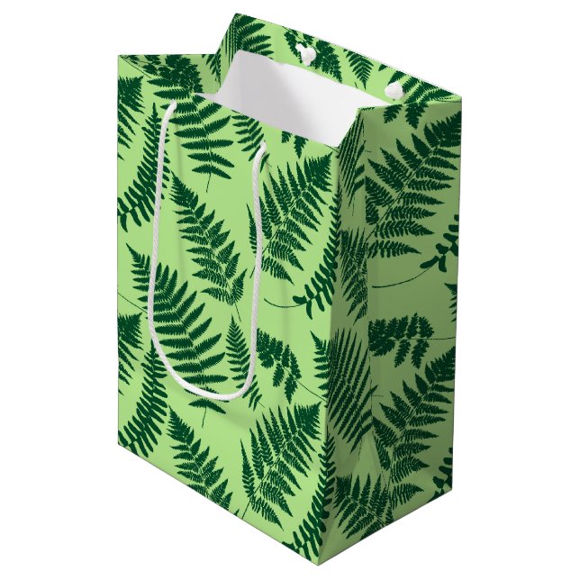 Sacola Para Presentes Média Woodland Fern Pattern, Emerald e Light Green (Frente inclinada)