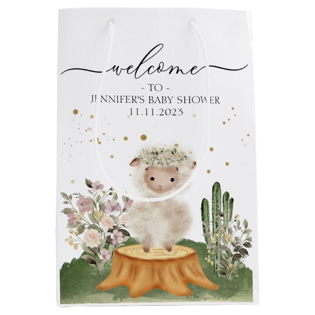 Sacola Para Presentes Média Woodland Sheep Pastel Earth Tone gifts (Frente)