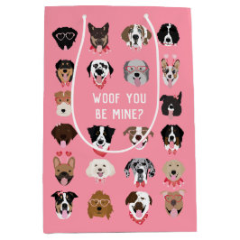 Sacola Para Presentes Média Woof You Be Mine Dog Face Patterno