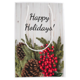 Sacola Para Presentes Média Wreath e Holly Holiday Collection